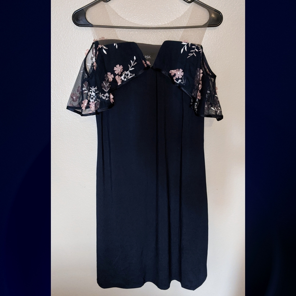 NEW Blue dress with floral off the shoulder detail